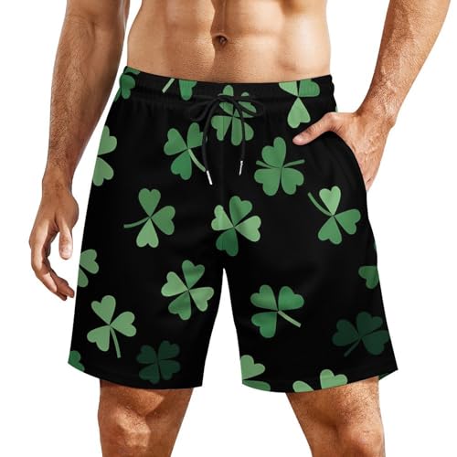 Clovers St. Patrick's Day Shamrocks Mens Swim Trunks with Quick Dry Liner Beach Swimming Trunk Mesh Shorts with Pockets