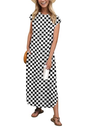 Image of HiMONE Beach Vacation Dresses for Women 2025 Sundress Cap Sleeves Casual Maxi Beach Dress with Pockets XS-2XL