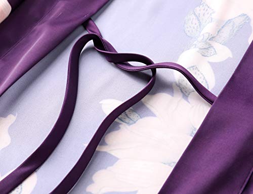 Image of BABEYOND Kimono Robe Cover up Short Satin Floral Silky Kimono Blouse Loose Bachelorette Party Robe