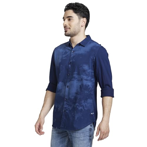 Image of Spykar Men's Regular Fit Raised Collar Full Sleeve Printed Casual Shirts
