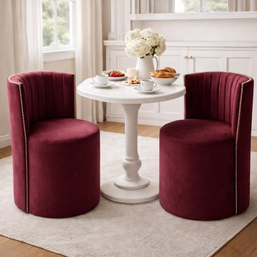 Image of Luxury Velvet Ottoman Chair Pouffe Stool-Modern Round Soft-Padded Chair for Dining Room, Living Room /Cafeteria Seating /Bedroom and Dressing Area /Ottoman with Backrest (Maroon)