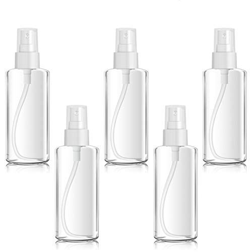 Spray Bottles, 100ML/3.52oz Clear Empty Fine Mist Plastic Travel Atomiser Bottle Set, Small Refillable Liquid Containers with Fine Mist Sprayer & Dust Cap for Cleaning Products, Misting Plants(5PCS)