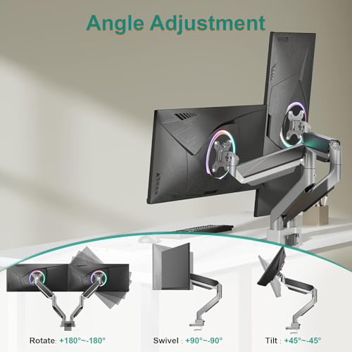 Image of Jin Office Heavy Duty Dual Monitor Stand with Gas Spring Height Adjustment for 13-35 inch Monitors | 2 Monitors Desk Mount | Adjustable Double Monitor Arm| 15 KG Weight Capacity per Arm| 1 Year Warranty