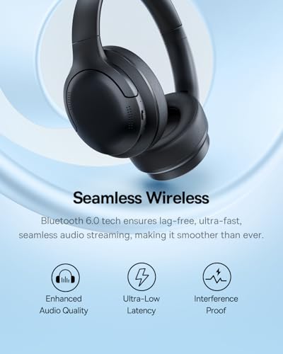 Image of Baseus Bass BH1 Lite Bluetooth Headphones Over Ear, SuperBass, 80H Playtime,AI ENC Clear Calls, Comfortable Fit, Smart App Control, Bluetooth 6.0, Foldable Lightwight Headset for Travel -Cosmic Black