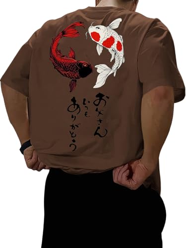 Image of COZYEASE Men's Japanese Koi Fish Graphic Tees Short Sleeve Crew Neck T-Shirt Casual Summer Tops