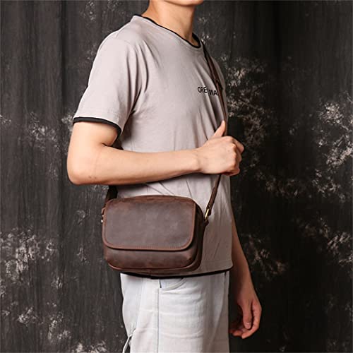 Vintage Leather Man's Foreskin Man's Shoulder Bag Diagonal Cross Bag Small Square Bag Mobile Phone Bag Man (W As Shown in The Figure)4