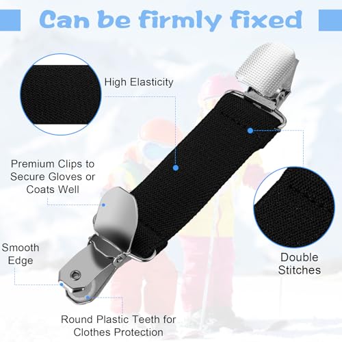 4Pcs Mitten Clips, Elastic Stainless Steel Glove Clips, Adjustable Cinch Clip Straps for Fit Dress Hat Shawl Sweater Cardigan, Toddlers, Kids and Adults - Black3