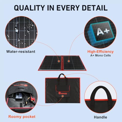 DOKIO 100W Portable Foldable Solar Panel Kit (19x26in, 5.3lb), with Separate Controller and Dual USB, Monocrystalline Charger for 12V Batteries & Power Stations, RV Camping Trailer Emergency Backup - Image 5