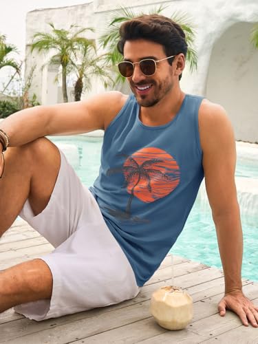 Mens Sleeveless Tank Tops Workout Gym Shirts Palm Tree Vintage Style T-Shirt3