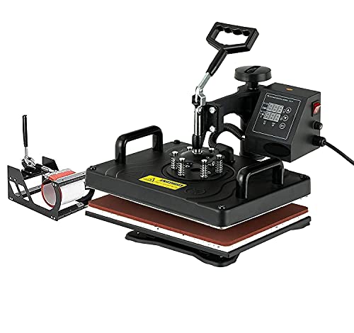 Heat Press, 8 in 1 Swing Away Heat Press Machine, 12x15 inches Digital Vinyl Transfer, Multipurpose Combo Kit Sublimation Hot Pressing Machine for T-Shirts, Mug, Hat, Plate, Cap, black