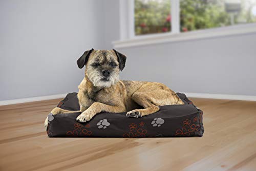 Image of Furhaven Water-Resistant Pillow Dog Bed for Small Dogs w / Removable Washable Cover - Indoor & Outdoor Garden Print Mattress - Bark Brown, Small