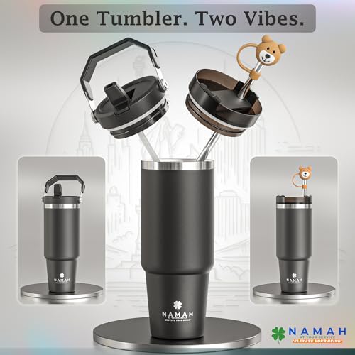 Image of Namah 890ml Insulated Tumbler with Straw, Lid & Top Handel, Leak Proof Stainless Steel Sipper Bottle, Insulated Tumbler Bottle for Hot & Cold Drinks, Travel Mug for Office, Gym, Car Cup Holder
