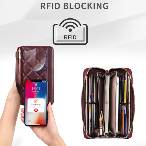 Image of yiijay Womens Wallet RFID Blocking Vegan Leather Trifold Clutch Credit Card Holder Ladies Travel Wallet Purse with Pen Holder, 5Red, Rfid Wallet