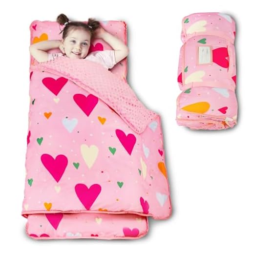 Beavtaens Nap Mat, Toddler Nap Mat with Removable Cover, 55"x22" Kids Sleeping Mat for Travel, Thick Kids Nap Mat with Soft Minky Dots, Name Tag Included for Preschool (Hearts)