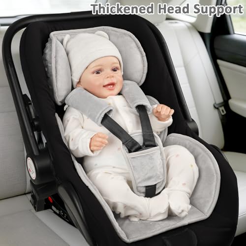 Image of Infant Car Seat Insert Head and Body Support Thickened, GFU 3-in-1Reversible Newborn Insert for Carseat with Strap Pads, Soft Stroller Cushion Pillow Insert for Boys and Girls, Grey