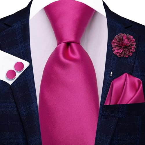Image of Hi-Tie 5Pcs Mens Solid Color Silk Tie Satin Pretied Bowtie Lapel Pin for Men Handkerchief Cufflink Wedding Gift Box