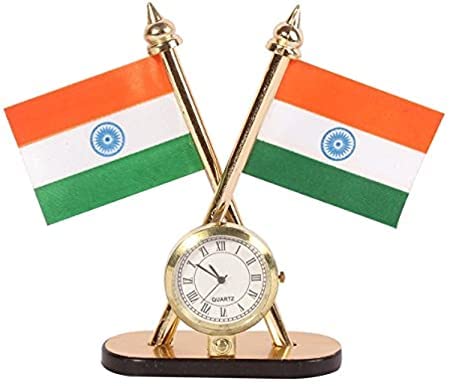 SITARAMAN Collection National Flag of India with Watch for Car Da...