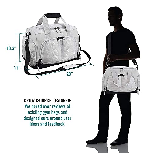 FocusGear Ultimate Gym Bag 2.0: Durable Crowdsource Designed Duffel Bag with 10 Optimal Compartments, Water Resistant Pouch, Green, 11.5"H x 10.5"W x 20"L