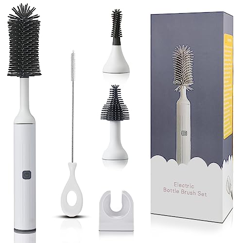 Image of winforhour Electric Cleaning Brush with Electric Bottle Cleaner Set and Straw Brush,Suitable for Kitchen Brush and Baby Bottle Brush.Waterproof IPX65(White)