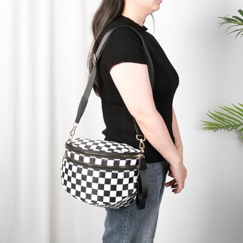 JQWSVE Checkered Crossbody Bag Bum Bag for Women Checkered Purse Plus Size Crossbody Bags Black and White Purse Out Going Bag2
