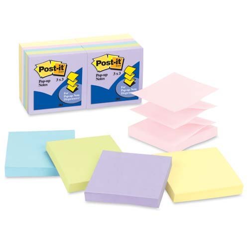 3 M suministro oficina comercial div. Post-it notas, Pop Up, 3 'x3', 12/PK, varios colores Pastel