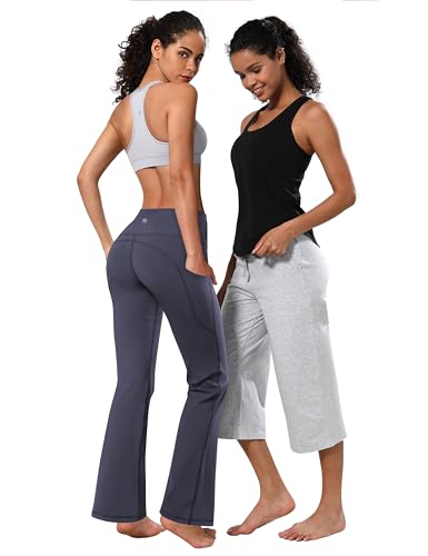 Image of BUBBLELIME 29 inch /31 inch /33 inch /35 inch /37 inch Women High Waist Bootlegs Yoga Pants Tummy Control Bootcut Workout Flared Out Pockets