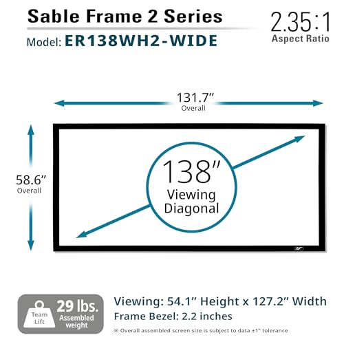 Image of Elite Screens Sable Frame 2, 138 inch Diagonal, 2.35:1, Active 3D 4K Ultra HD Ready Fixed Frame Home Theater Movie Office Presentations Indoor Front Projection Projector Screen, ER138WH2-WIDE, Black