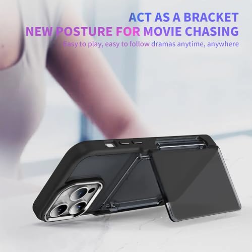Image of KARWAN Shockproof Translucent Cardholder Back Case Cover Compatible with iPhone 16 Pro Max Hybrid with Strong Minimalist Design (Black)
