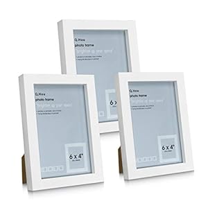 Q.Hou 6×4 Inch White Picture Photo Frame, 3 Packs, Real Glass Front for Tabletop or Mount(005UK-QH-PF4X6-WHT)