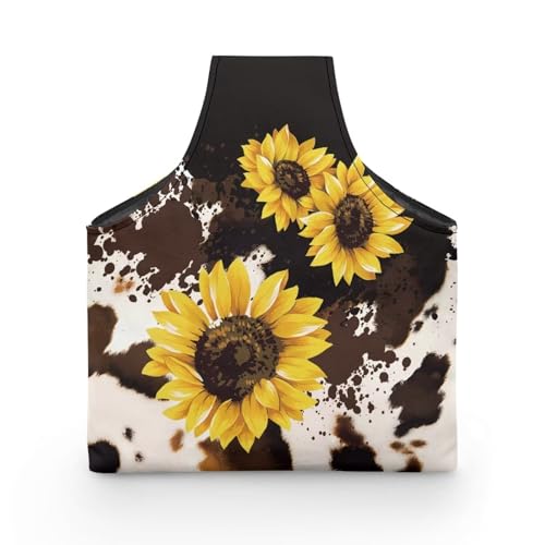 Image of KUIFORTI Sunflower Yarn Storage Bag Organizer Cow Print Crochet Tote Bag Portable Knitting Bags for Women Crochet Bags Large Size
