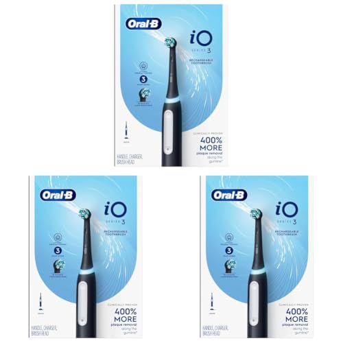 Image of Oral-B Rechargeable Electric Toothbrush, iO3 Clean & Protect, 3 Cleaning Modes, Visual Pressure Sensor to Protect Gum, Black, 1 Count (Pack of 3)