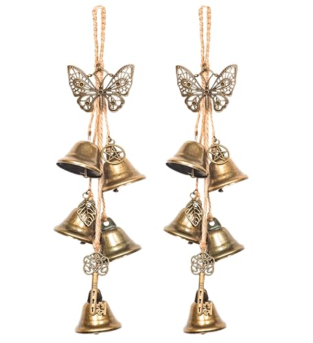 2PCS Witch Bells for Door Knob Protection,Witch Bells Door Hanger Pagan Bell,Hanging Witch Bell Wiccan Magic Wind Chimes for Home Protection(Butterfly Bell Set)