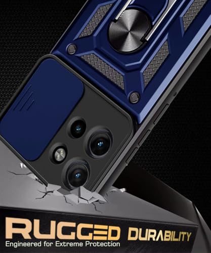 Image of WOW IMAGINE Tough Armor Bumper Mobile Back Case for Motorola Moto Edge 50 5G | Sliding Camera Shield Cover | Shock Proof 360 Protection | Hybrid PC + TPU | Ring Holder with Kickstand - Blue