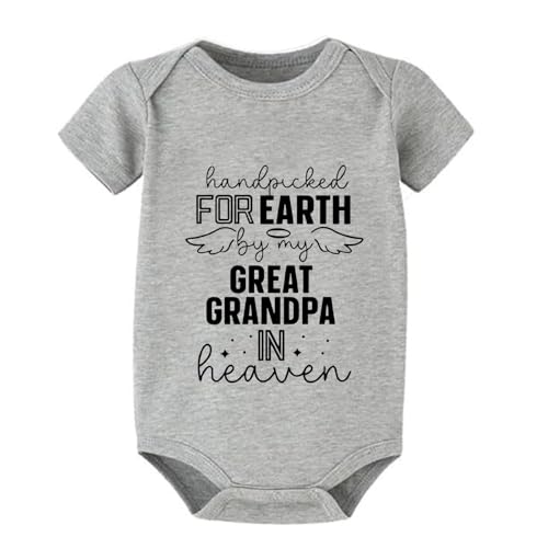 WOOYONGING Handpicked for Earth By My Great Grandpa in Heaven Newborn Romper Boys Short Sleeve Boys Onsie White Newborn Suits for Boys 0