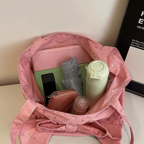 Bow Purse Star Sequin Bow Tote Bag with Side Pockets Large Shoulder Bag Glitter Handbag Trendy Gifts for Women4