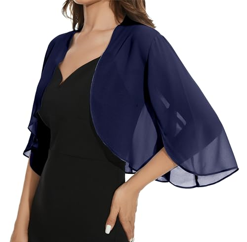 Image of Womens Chiffon 3 /4 Sleeve Shrugs Lightweight Open Front Cropped Cardigan for Dress