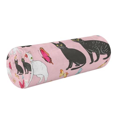 Kigai Butterfly Cats Cervical Pillow for Neck Pain Relief Neck Roll Memory Foam Bolster Pillow for Legs Bed Head Back Sleeping Support