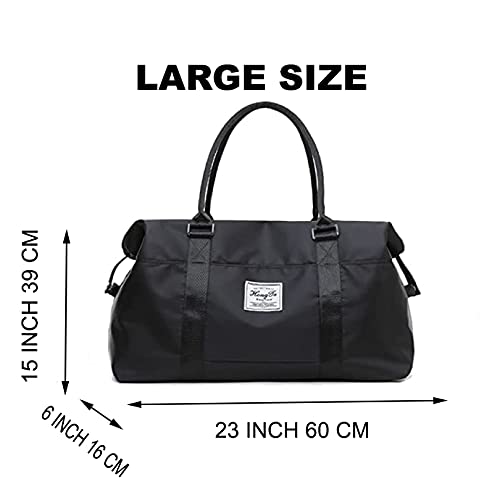 Large Weekender Bag For Women, Men, Sports, Gym, Carry on, Duffle Bag Black, Overnight Shoulder Bag, NICE COM SUPPLY, Fit 15.10 laptop with Dry Wet Pocket
