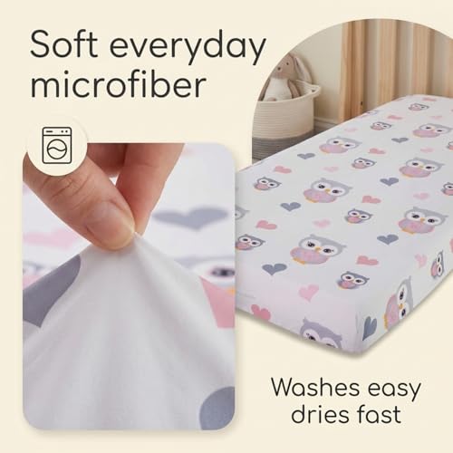 Image of EVERYDAY KIDS Baby Girl Fitted Crib Sheet Sweet Owls, 100% Soft Breathable Microfiber Baby Sheet, Fits Standard Size Crib Mattress 28in x 52in, Nursery Sheet