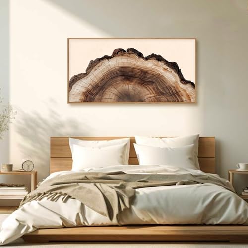 Image of KAIRNE Vintage Tree Rings Framed Canvas Wall Art Set, Retro Wood Stump Wall Decor, Neutral Tree Spiral Art Prints, Modern Annual Ring Artwork for Living Room, Bedroom, Farmhouse, Office-40 x20 x1