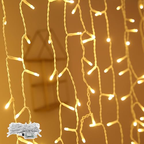 NAIZY LED Eisregen Lichterkette für innen und außen IP44 wasserdicht 8 Modi für Innenausstattung Außenbereich Schlafzimmer Hochzeit Weihnachten Party Warmweiß (400er LED - 10M)