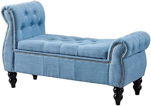 Wood Maker Luxury Upholstered Tufted Storage Bench Ottoman Pouffe Footstool Bed End Table Settee Sofa Bench for Living Room Bedroom Office. L46×D18×H28. Blue-image-38