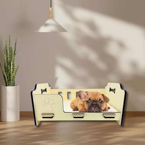 Cuccia in Legno Personalizzabile per Cani e Gatti, Beige, per Interno, con Decorazioni e Cuscino in omaggio, misura 52x34x24,5cm, Idea Regalo, Articolo Pet per Cane e Gatto Taglia Piccola e Media
