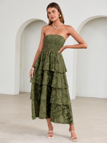 Image of Simplee Womens Summer Strapless Maxi Dress 2026 Boho Floral Off Shoulder Wedding Guest Dresses Tiered Beach Long Sundress