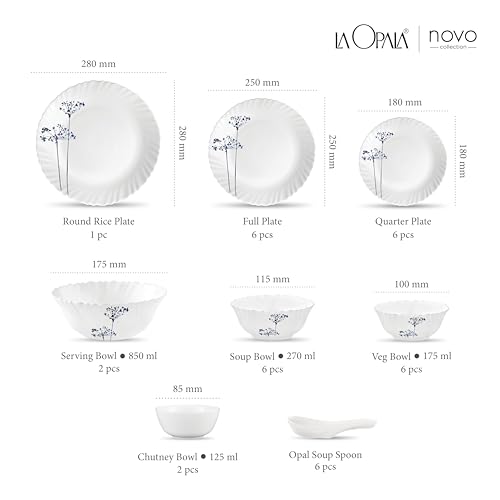 Image of La Opala, Novo Collection, Opal Glass Dinner Set 35 pcs, Aqua Spray, White