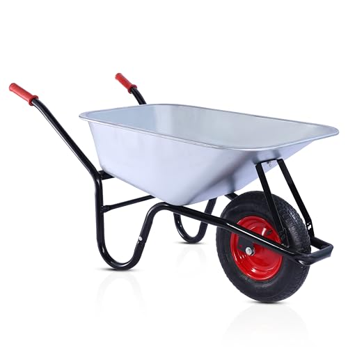 2mGoods Carriola da giardino 110L con pneumatici – Carriola da giardino 200 kg, in acciaio zincato, antiruggine e stabile, perfetta per giardino, costruzione e agricoltura (nero)