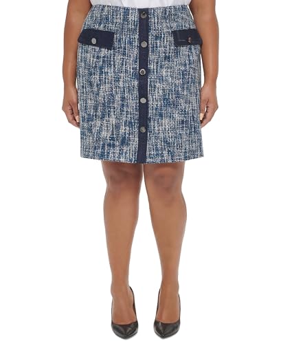 Calvin Klein Plus Size Tweed Faux-Button-Front Skirt Oceana Multi 20W2