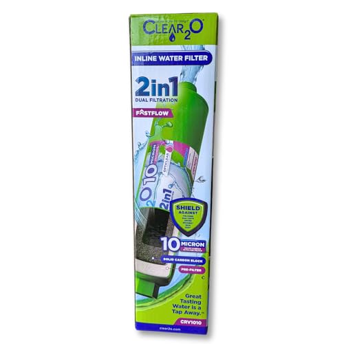 Image of CLEAR2O 2IN1 RV Inline Water Filter - The Ultimate Filtration Solution for RV Adventures - 10 Micron Solid Carbon Block & 15 Micron Pre-Filter - CRV1010