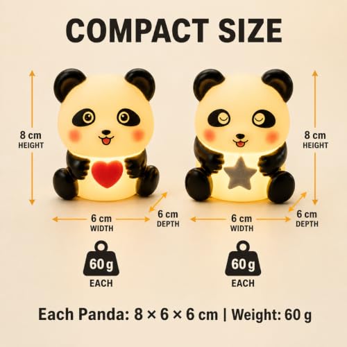 Image of Cute Panda Night Light Lamp Battery Operated Table and Desk Decorations Gift Pandas (Heart & Star)