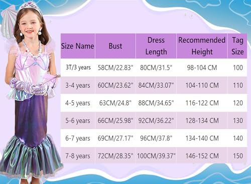 Little Girls Mermaid Costume Princess Dress Up Ariel Outfits with Accessories Wig Birthday Party Halloween Cosplay
